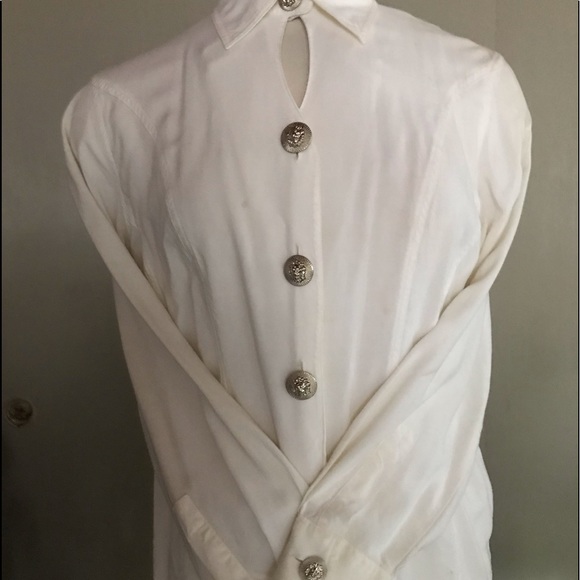 Together White Blouse with large nice Silver buttons and long sleeves 14 👚 - Picture 1 of 3